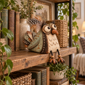Rustic Owl Shelf Sitter Decor with Dangling Legs