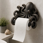 Ocean Guardian Toilet Paper Holder with Turtle/Shark/Octopus Design, Resin Wall Mount Bathroom Decor