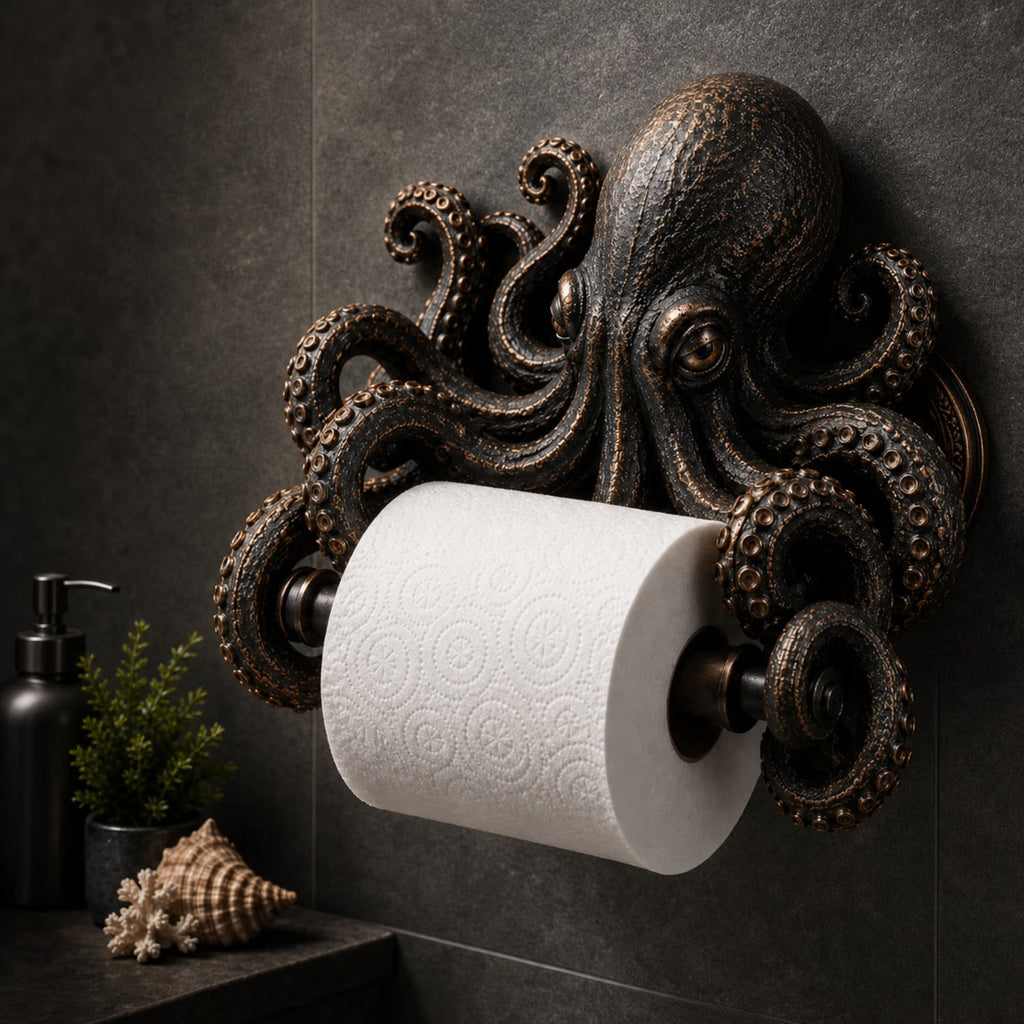 Ocean Guardian Toilet Paper Holder with Turtle/Shark/Octopus Design, Resin Wall Mount Bathroom Decor