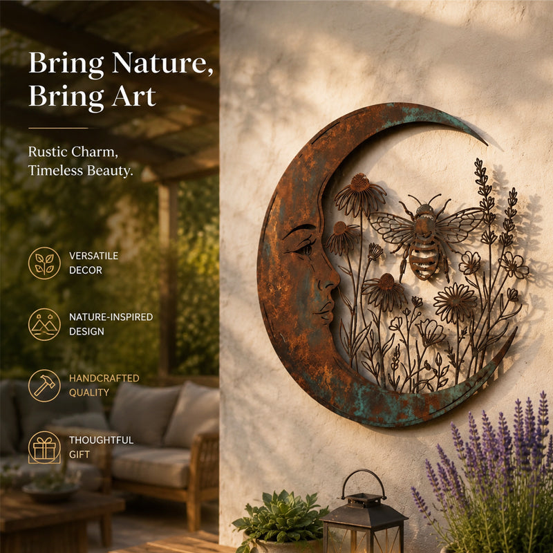 🌙 Enchanted Moon Garden Wall Art – Vintage Nature Inspired Metal Wall Decor
