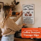Pumpkin Hollow Coffee Station Vintage Metal Sign☕🎃