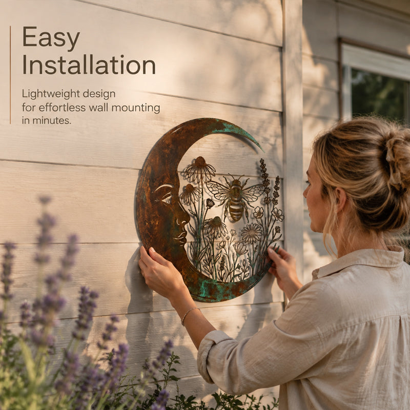 🌙 Enchanted Moon Garden Wall Art – Vintage Nature Inspired Metal Wall Decor