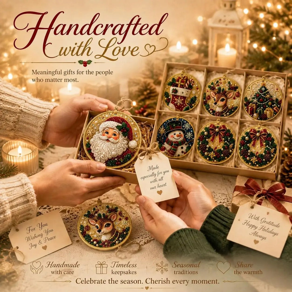 🎄💎DIY Christmas Diamond Painting Ornament Kit – Sparkly 5D Gem Tree Decor for Family Craft Night