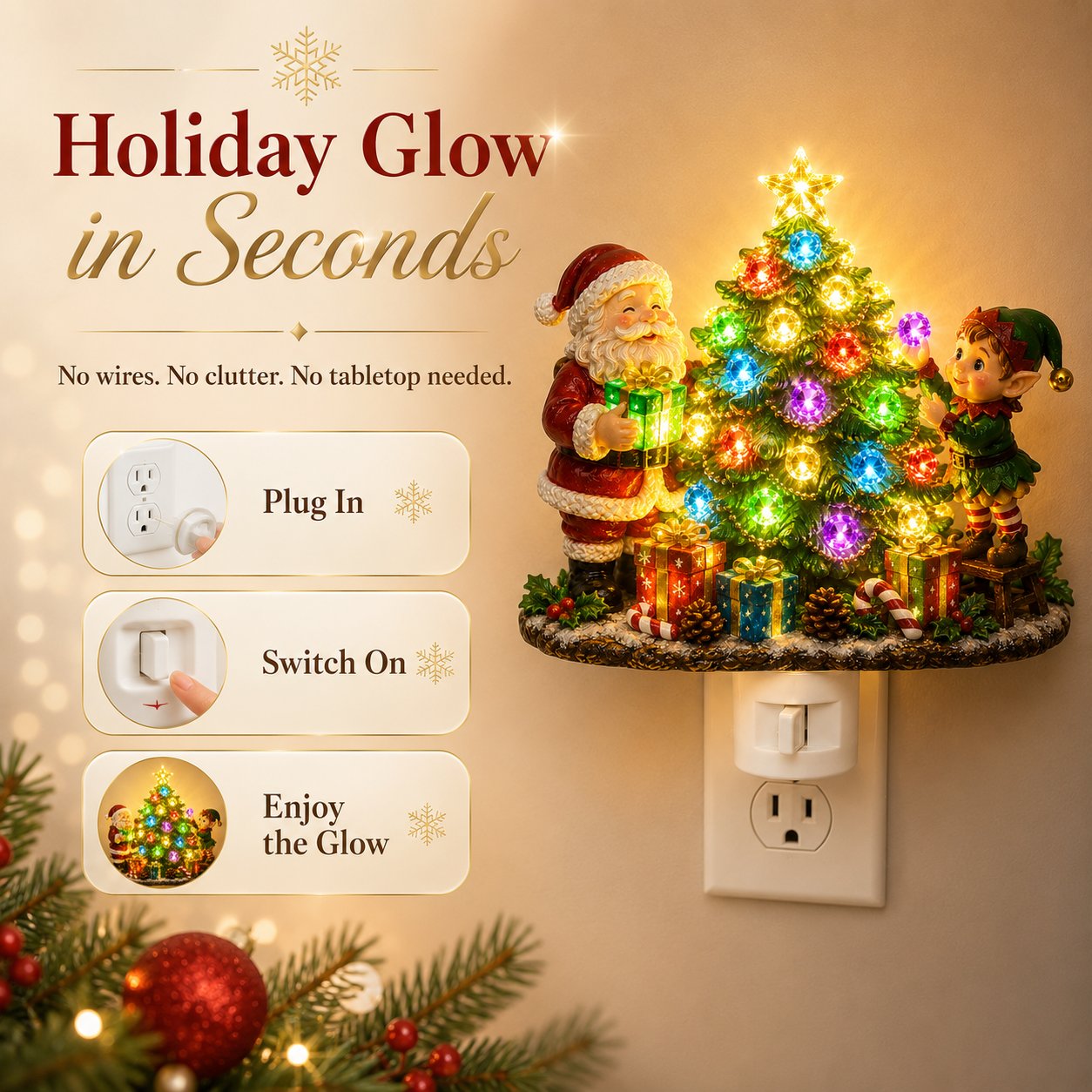 🎄 Jeweled Christmas Tree Plug-In Night Light