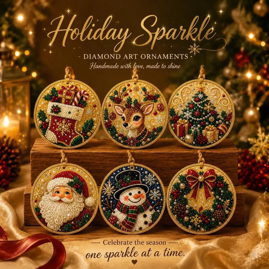 🎄💎DIY Christmas Diamond Painting Ornament Kit – Sparkly 5D Gem Tree Decor for Family Craft Night