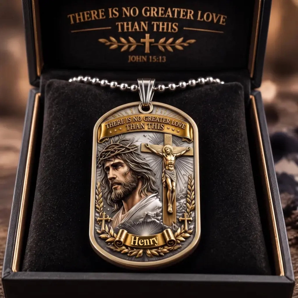 ✝️ “Greater Love” 3D Jesus Dog Tag Necklace – A Meaningful Symbol Of Faith & Love❤️