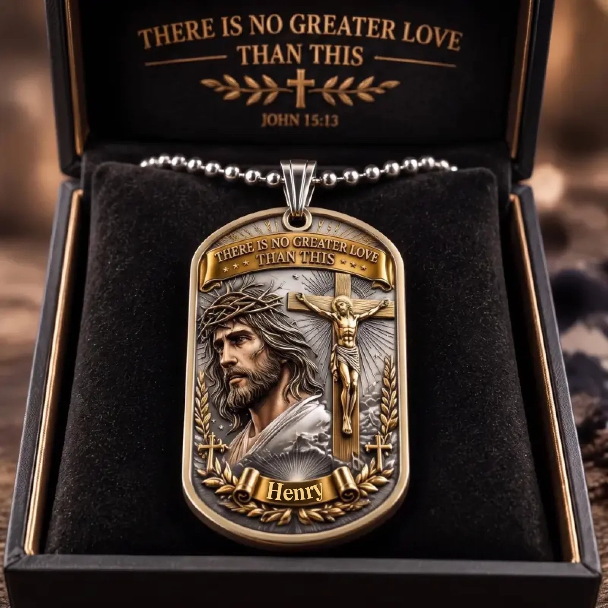 ✝️ “Greater Love” 3D Jesus Dog Tag Necklace – A Meaningful Symbol Of Faith & Love❤️
