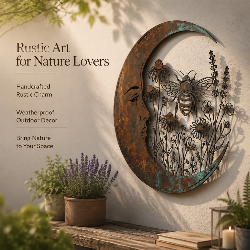 🌙 Enchanted Moon Garden Wall Art – Vintage Nature Inspired Metal Wall Decor