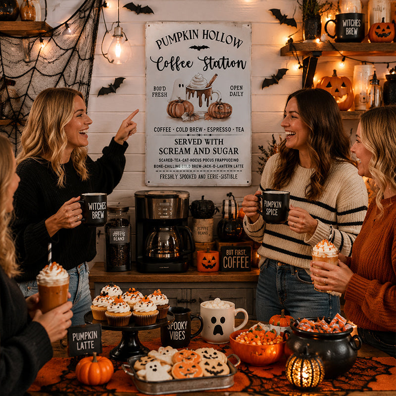 Pumpkin Hollow Coffee Station Vintage Metal Sign☕🎃