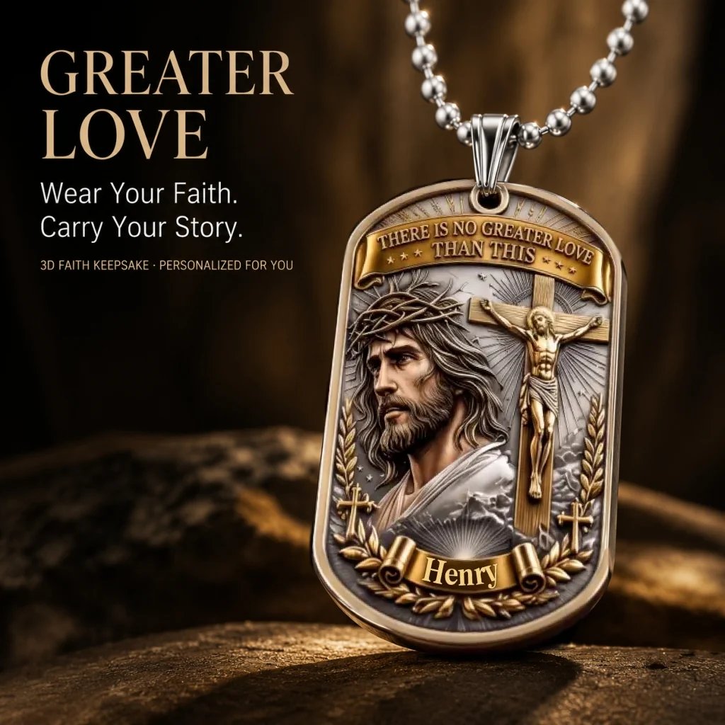 ✝️ “Greater Love” 3D Jesus Dog Tag Necklace – A Meaningful Symbol Of Faith & Love❤️