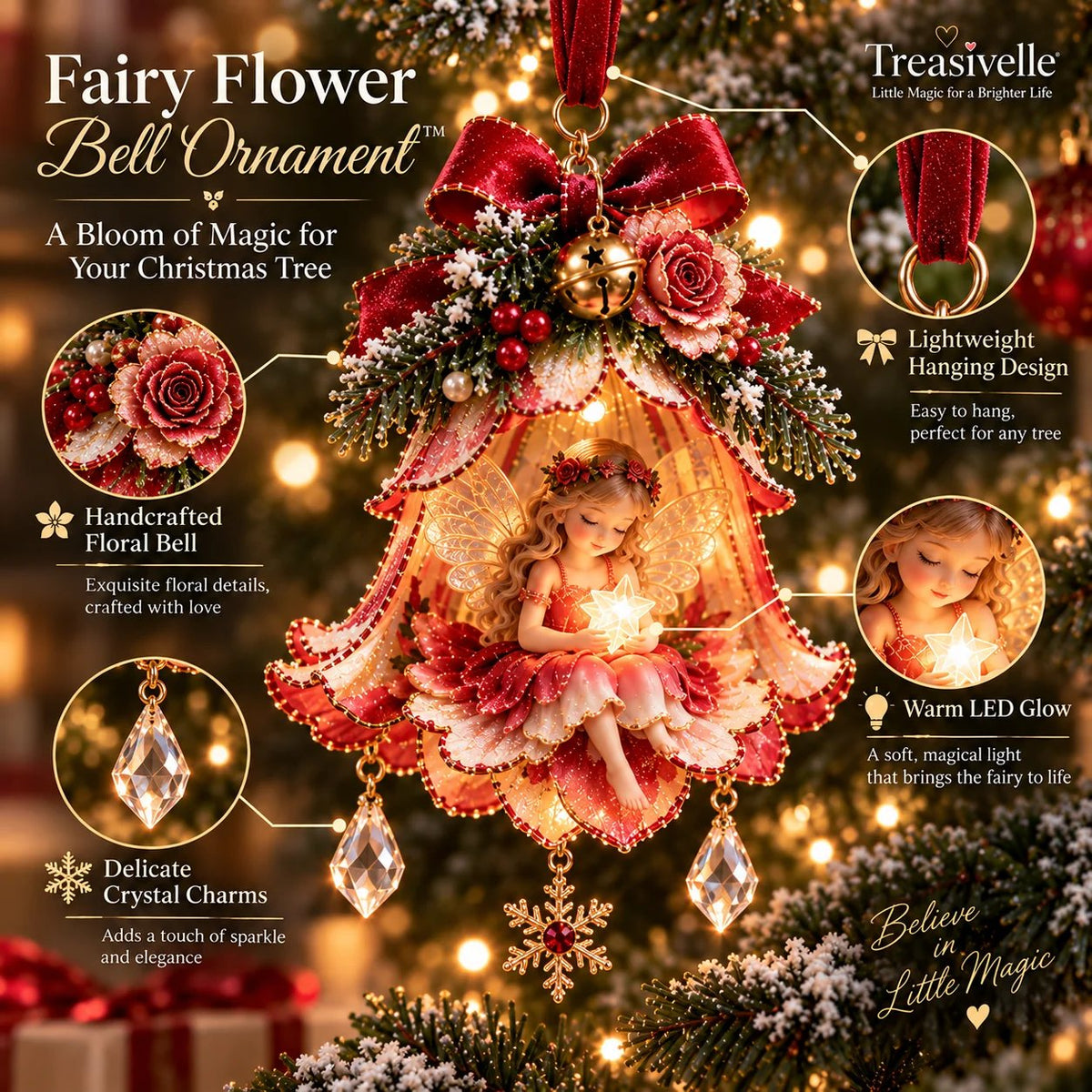 Detailed floral fairy Christmas ornament
