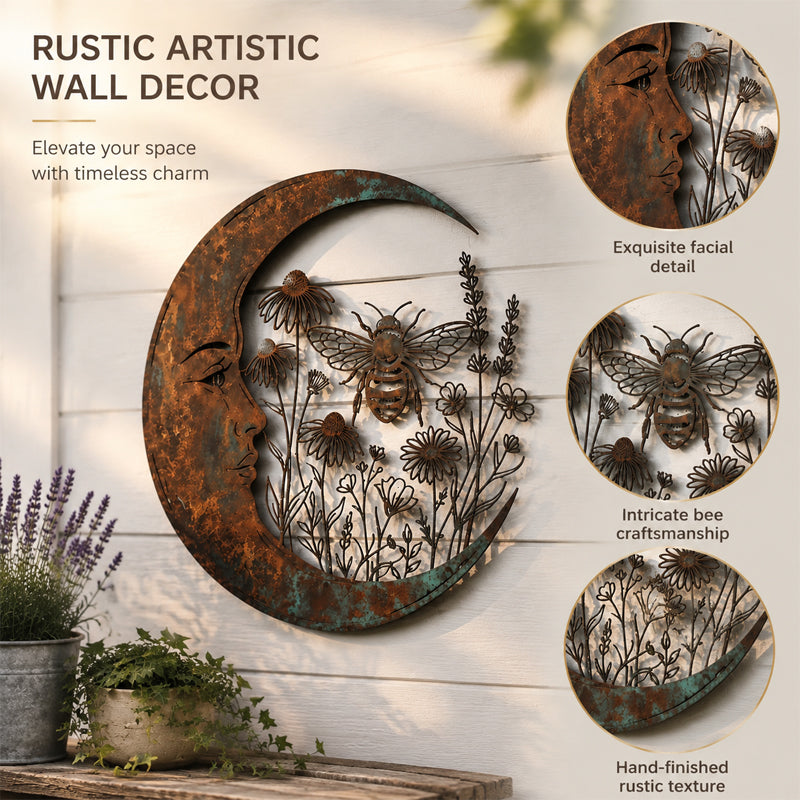 🌙 Enchanted Moon Garden Wall Art – Vintage Nature Inspired Metal Wall Decor