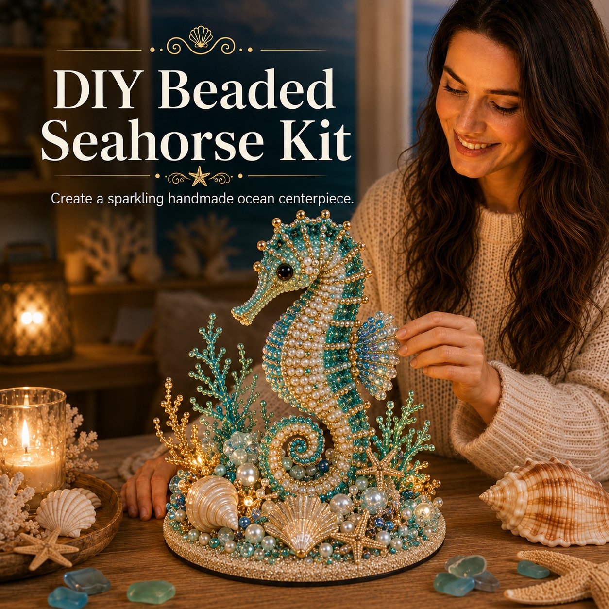 🌊 Ocean Sparkle Animal Craft Kit | Create a Dimensional Underwater Centerpiece with Colorful Beads, Pearls & Coastal Details 🐚✨