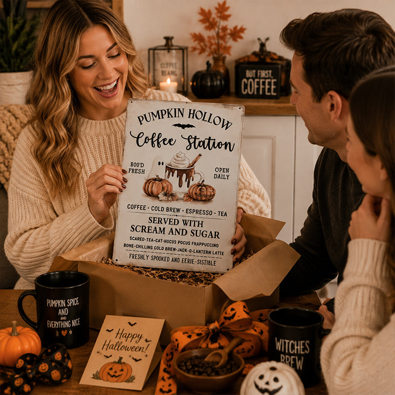 Pumpkin Hollow Coffee Station Vintage Metal Sign☕🎃