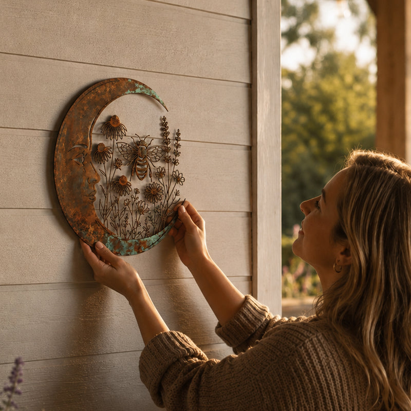 🌙 Enchanted Moon Garden Wall Art – Vintage Nature Inspired Metal Wall Decor