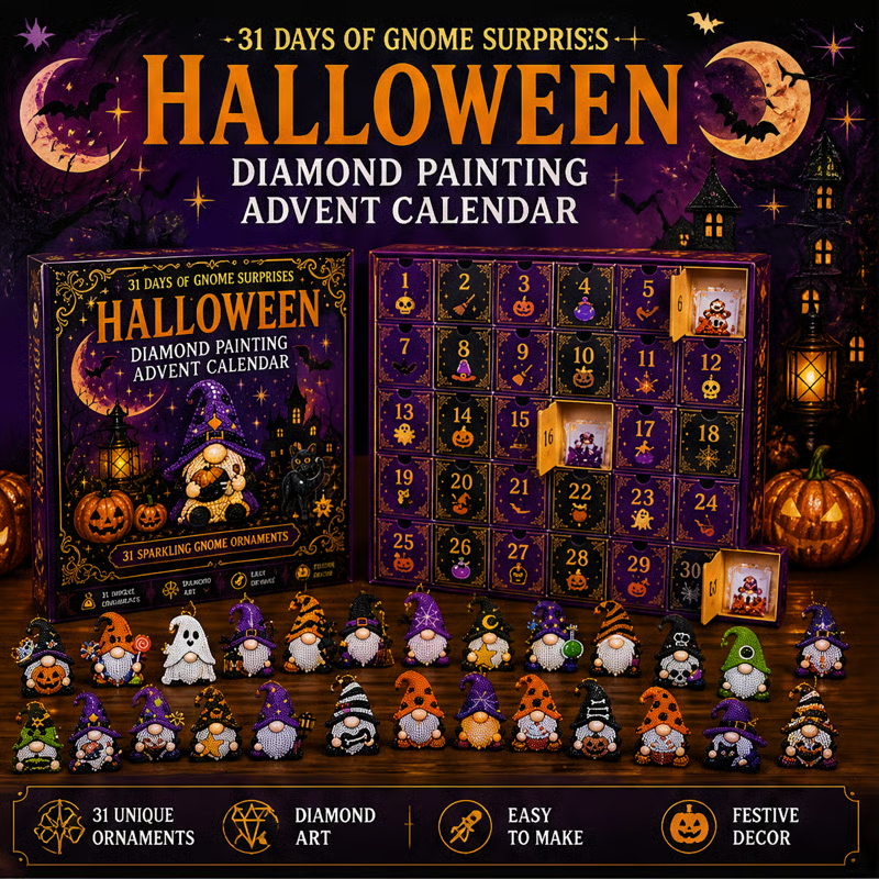 🔥LAST DAY 50% OFF - 🎃✨ 31 Days of Gnome Surprises Halloween Diamond Painting Advent Calendar
