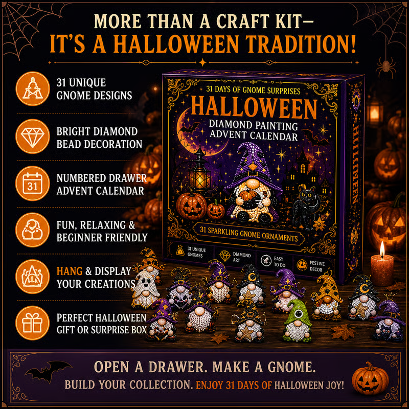 🔥LAST DAY 50% OFF - 🎃✨ 31 Days of Gnome Surprises Halloween Diamond Painting Advent Calendar