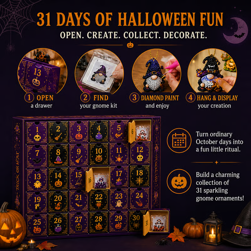 🔥LAST DAY 50% OFF - 🎃✨ 31 Days of Gnome Surprises Halloween Diamond Painting Advent Calendar