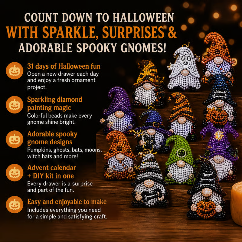 🔥LAST DAY 50% OFF - 🎃✨ 31 Days of Gnome Surprises Halloween Diamond Painting Advent Calendar