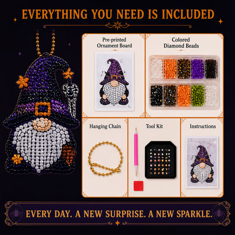 🔥LAST DAY 50% OFF - 🎃✨ 31 Days of Gnome Surprises Halloween Diamond Painting Advent Calendar