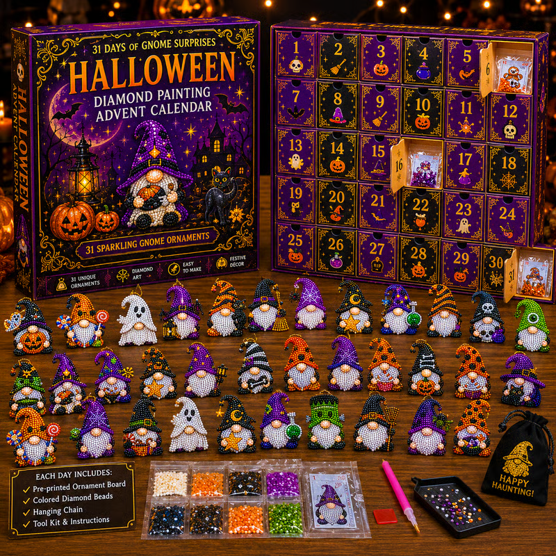 🔥LAST DAY 50% OFF - 🎃✨ 31 Days of Gnome Surprises Halloween Diamond Painting Advent Calendar