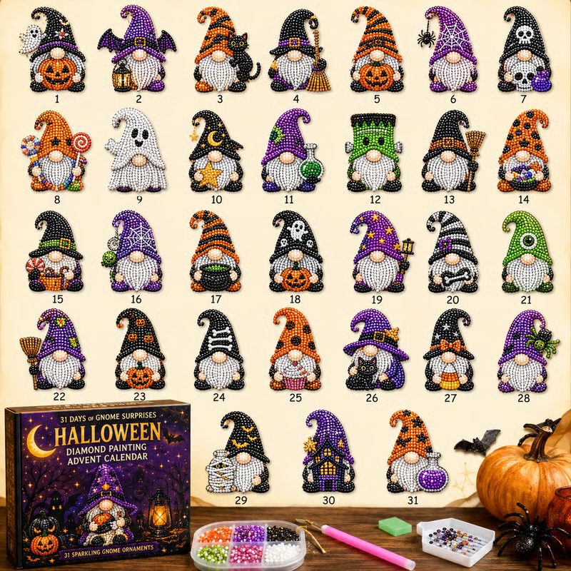 🔥LAST DAY 50% OFF - 🎃✨ 31 Days of Gnome Surprises Halloween Diamond Painting Advent Calendar