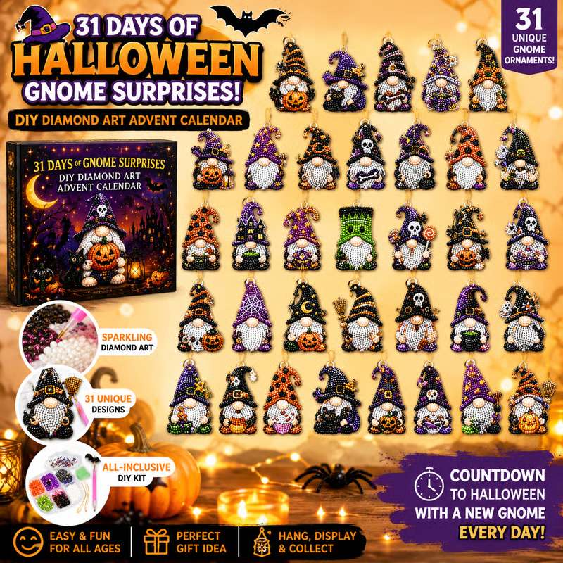 🔥LAST DAY 50% OFF - 🎃✨ 31 Days of Gnome Surprises Halloween Diamond Painting Advent Calendar