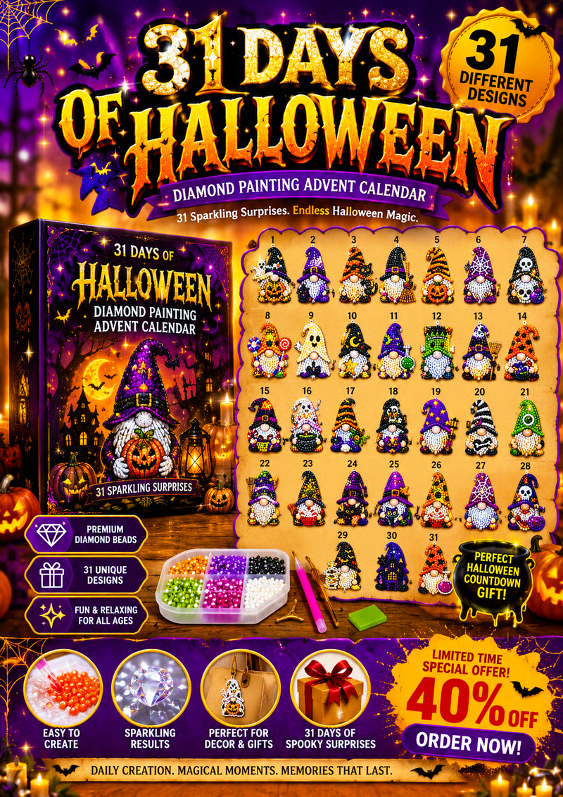 🔥LAST DAY 50% OFF - 🎃✨ 31 Days of Gnome Surprises Halloween Diamond Painting Advent Calendar
