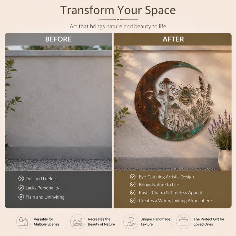 🌙 Enchanted Moon Garden Wall Art – Vintage Nature Inspired Metal Wall Decor