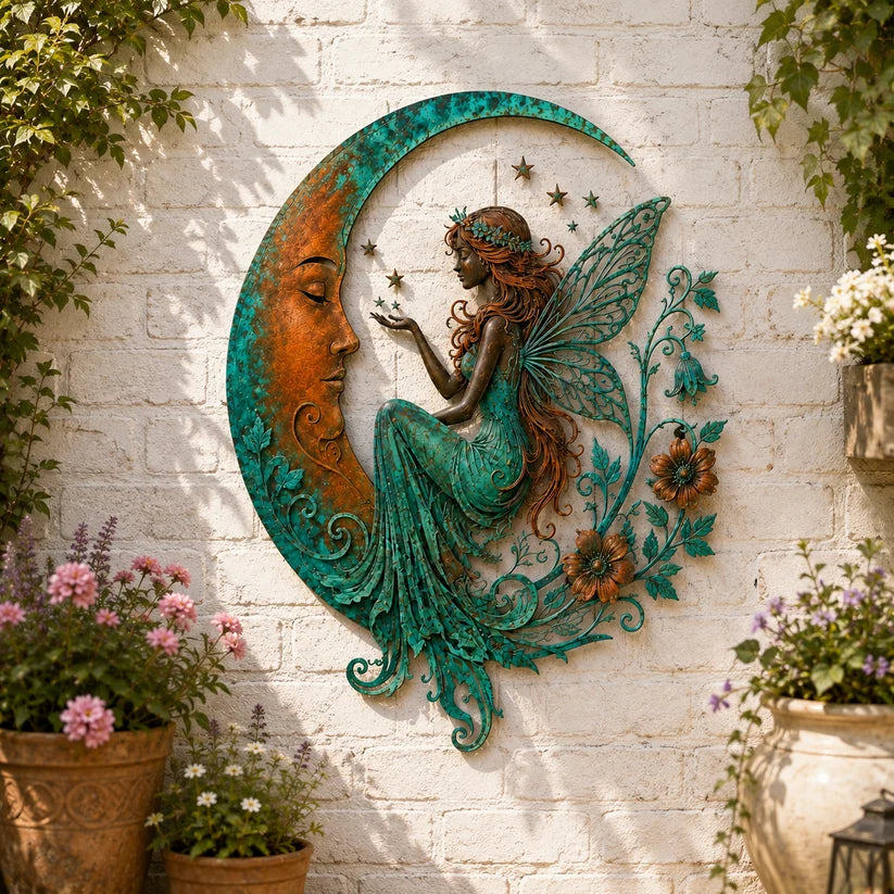 🌙 Enchanted Moon Garden Wall Art – Vintage Nature Inspired Metal Wall Decor