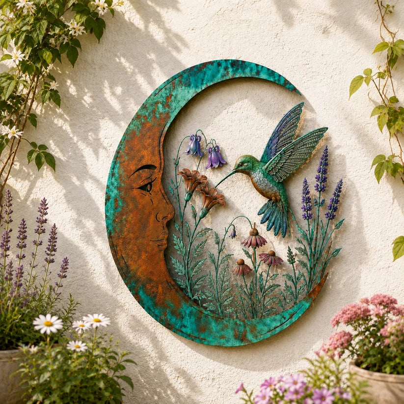 🌙 Enchanted Moon Garden Wall Art – Vintage Nature Inspired Metal Wall Decor