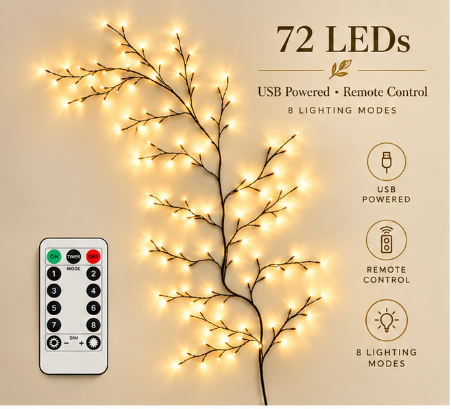 Enchanted Willow Vine Christmas Lights – 8 Lighting Modes & Warm White Glow