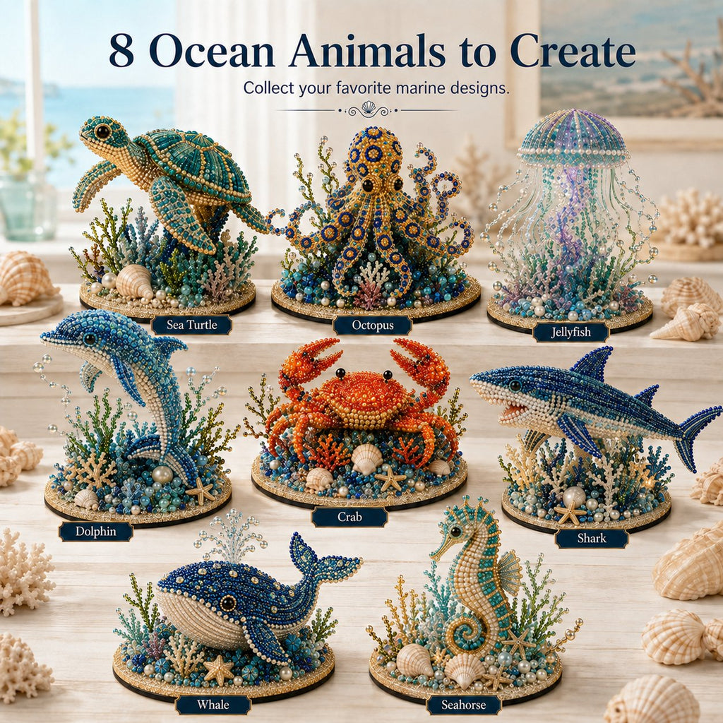 🌊 Ocean Sparkle Animal Craft Kit | Create a Dimensional Underwater Centerpiece with Colorful Beads, Pearls & Coastal Details 🐚✨