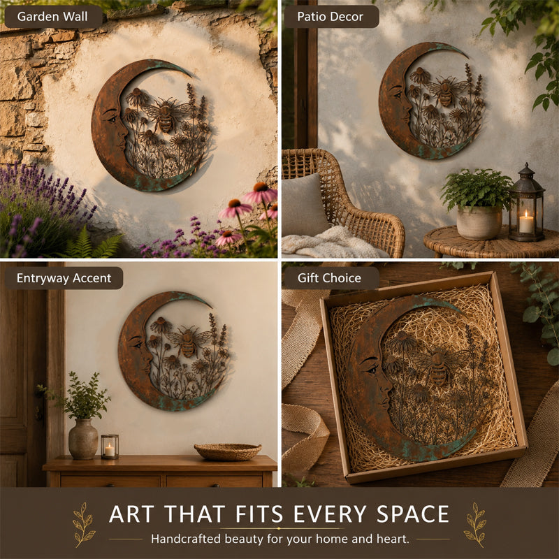 🌙 Enchanted Moon Garden Wall Art – Vintage Nature Inspired Metal Wall Decor
