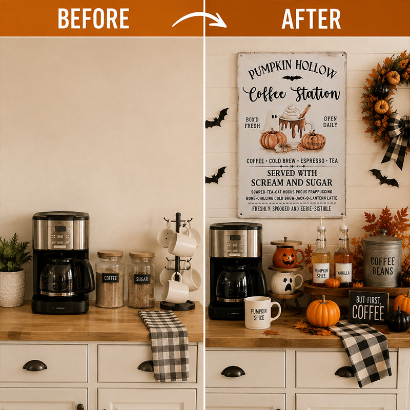 Pumpkin Hollow Coffee Station Vintage Metal Sign☕🎃