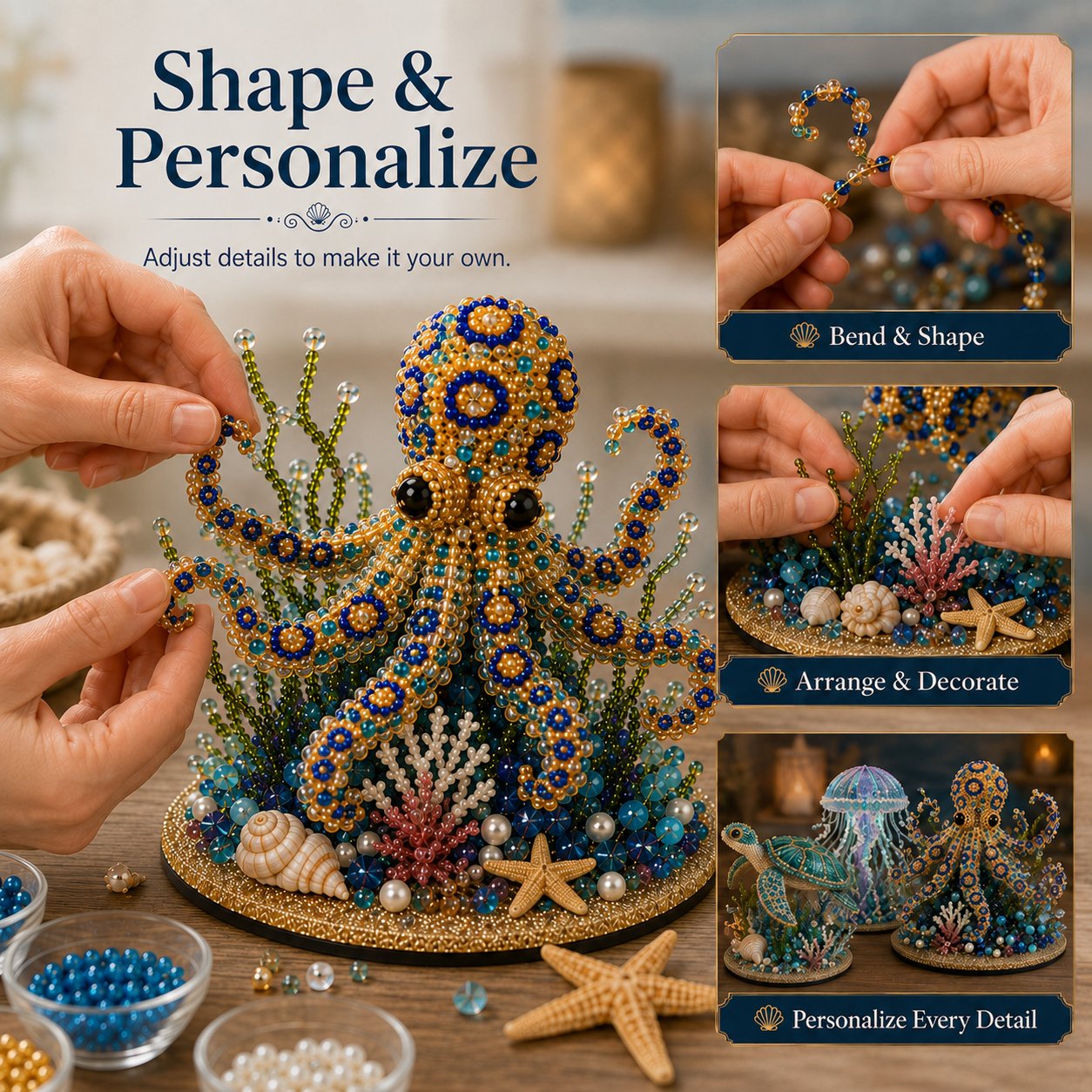 🌊 Ocean Sparkle Animal Craft Kit | Create a Dimensional Underwater Centerpiece with Colorful Beads, Pearls & Coastal Details 🐚✨