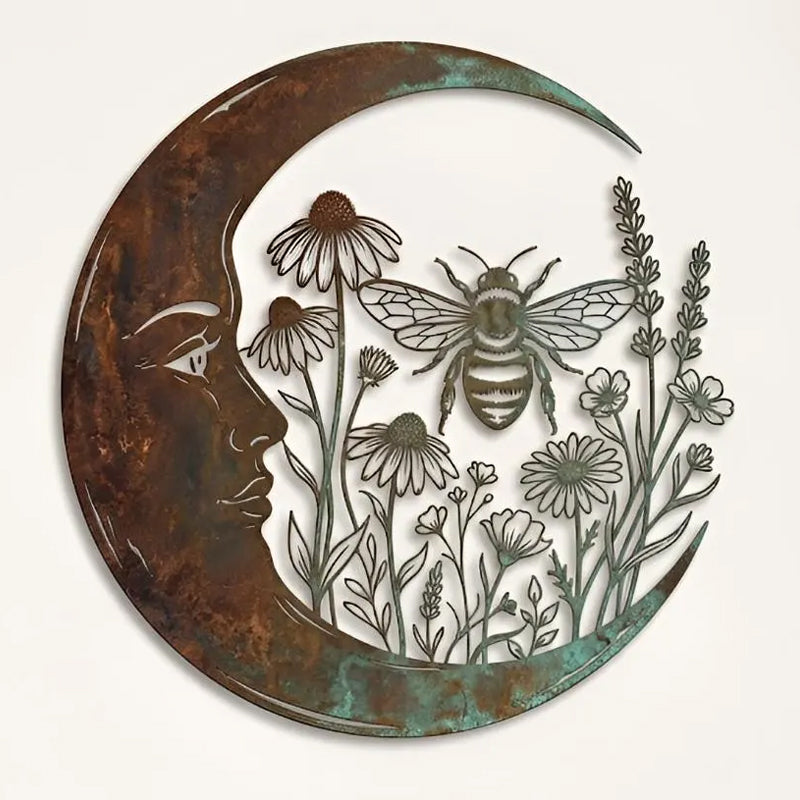 🌙 Enchanted Moon Garden Wall Art – Vintage Nature Inspired Metal Wall Decor