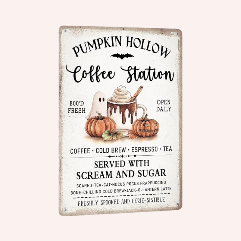 Pumpkin Hollow Coffee Station Vintage Metal Sign☕🎃