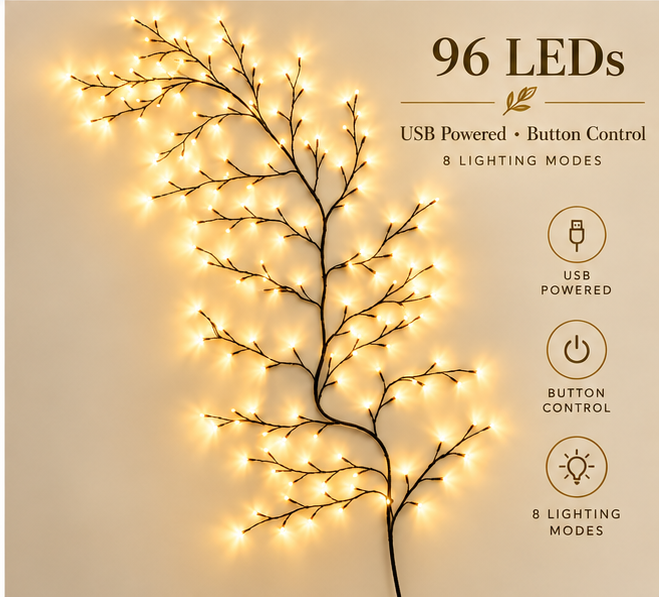 Enchanted Willow Vine Christmas Lights – 8 Lighting Modes & Warm White Glow
