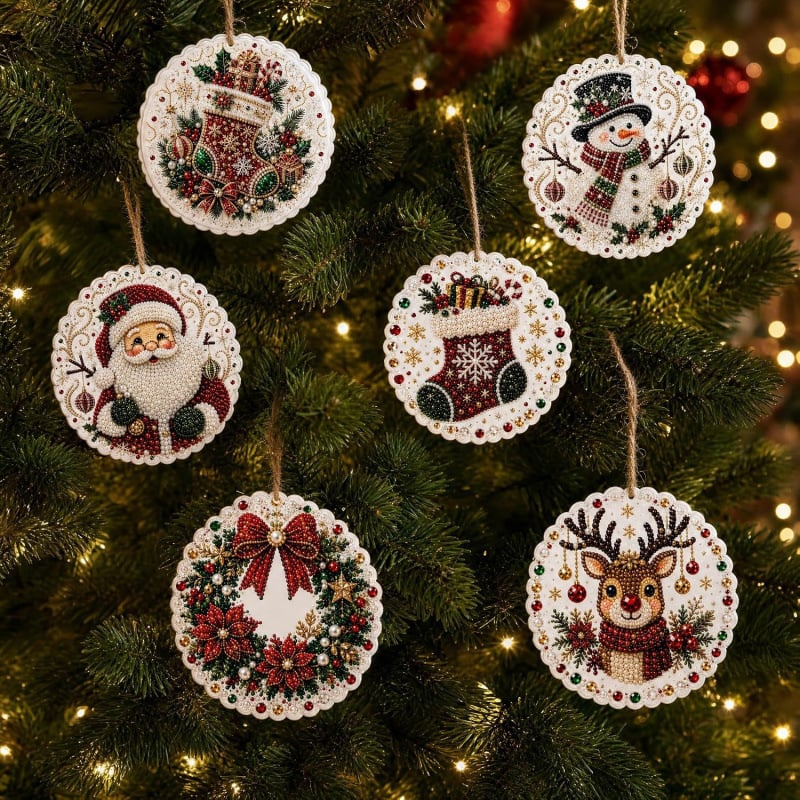 🎄💎DIY Christmas Diamond Painting Ornament Kit – Sparkly 5D Gem Tree Decor for Family Craft Night