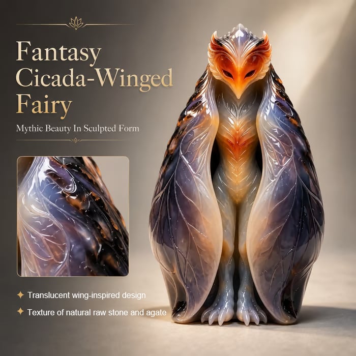 Handcrafted Natural Stone Cicada-Winged Fairy – Truly One of a Kind