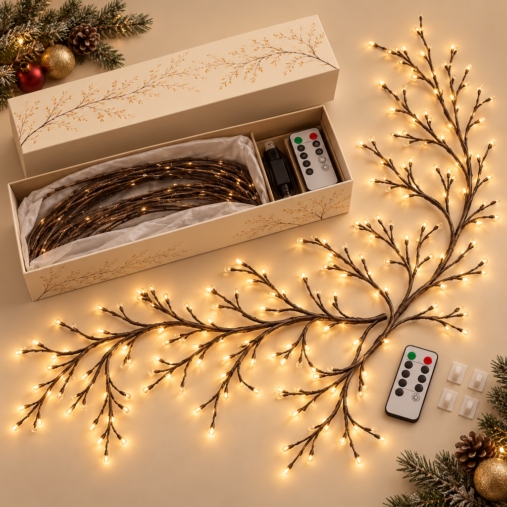 Enchanted Willow Vine Christmas Lights – 8 Lighting Modes & Warm White Glow