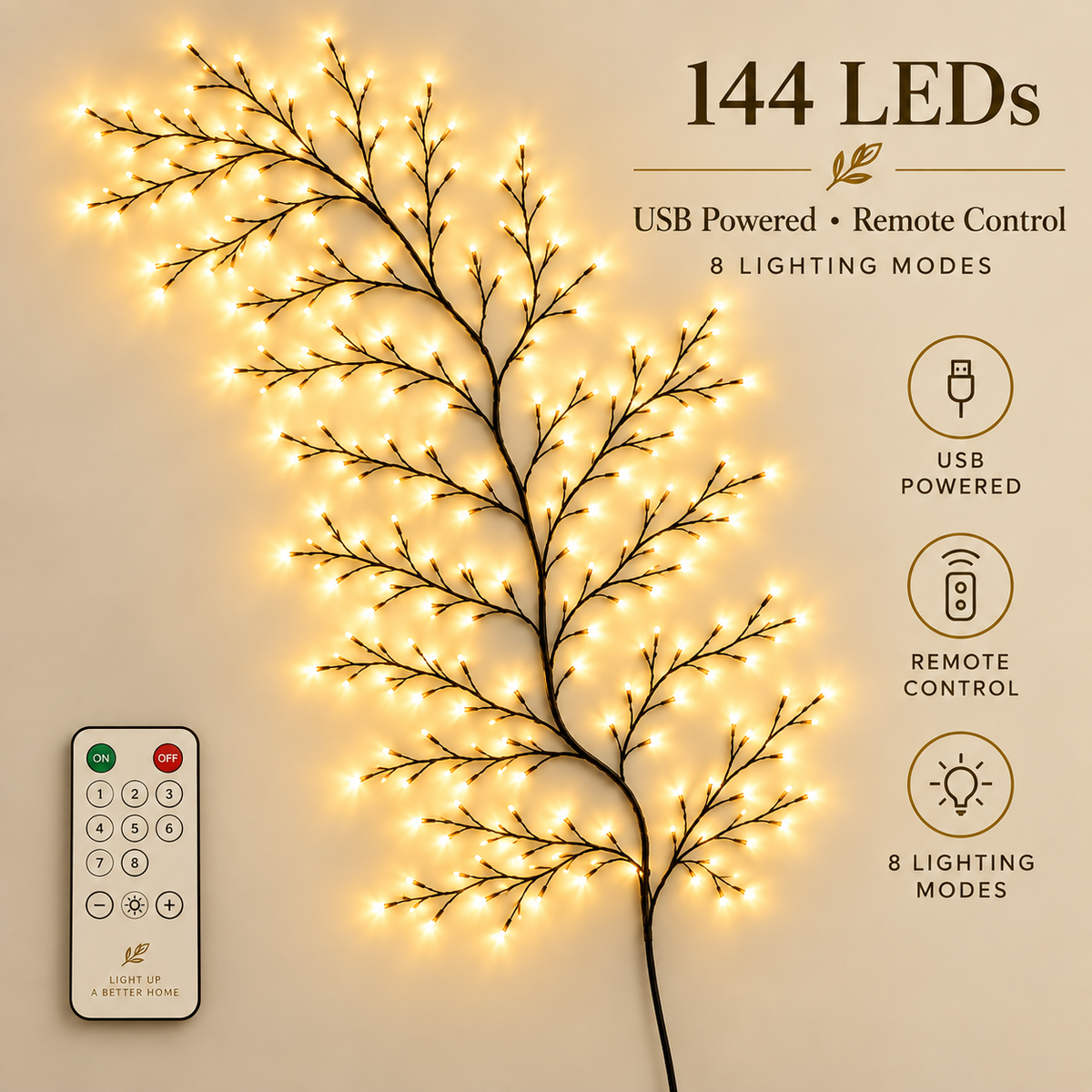 Enchanted Willow Vine Christmas Lights – 8 Lighting Modes & Warm White Glow