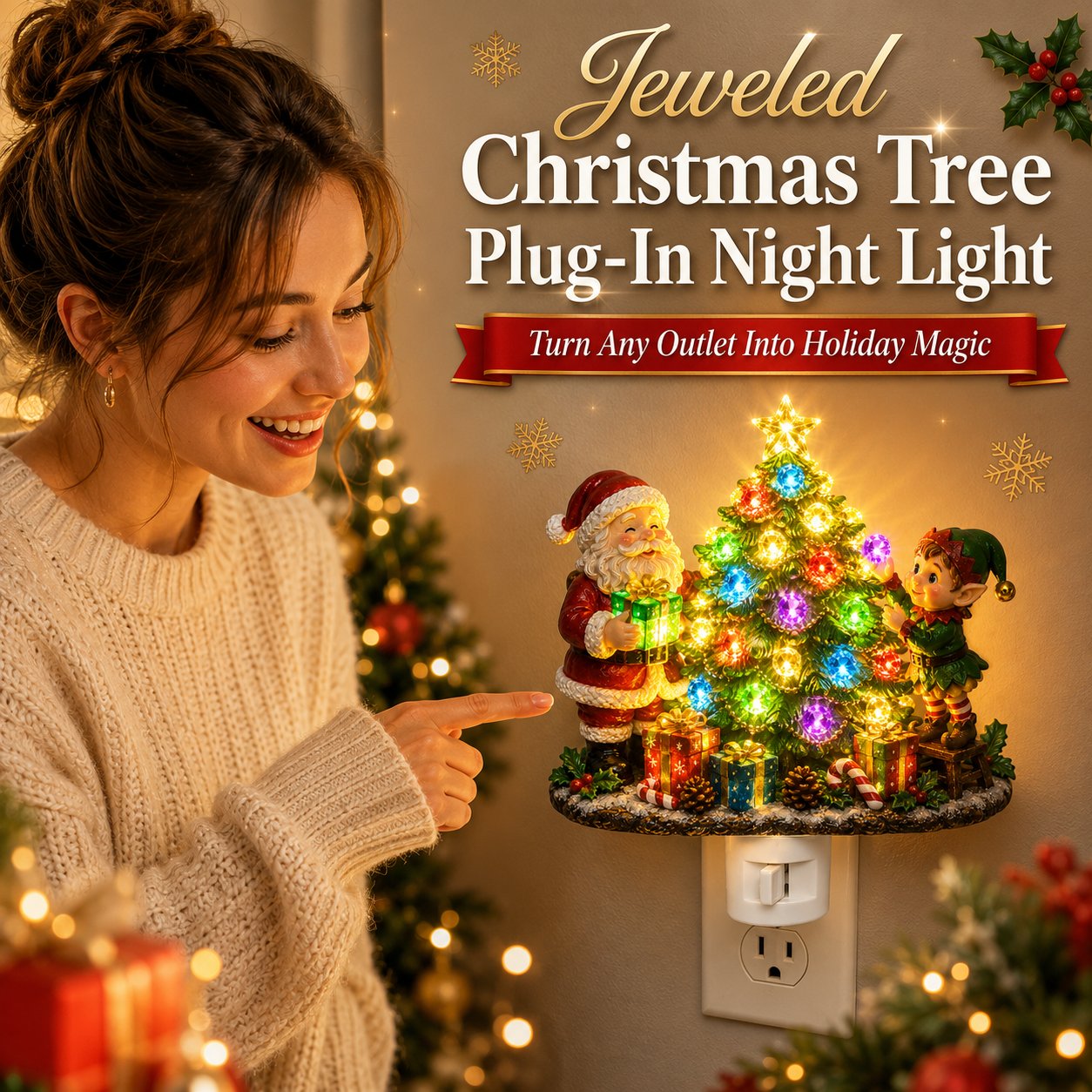 🎄 Jeweled Christmas Tree Plug-In Night Light