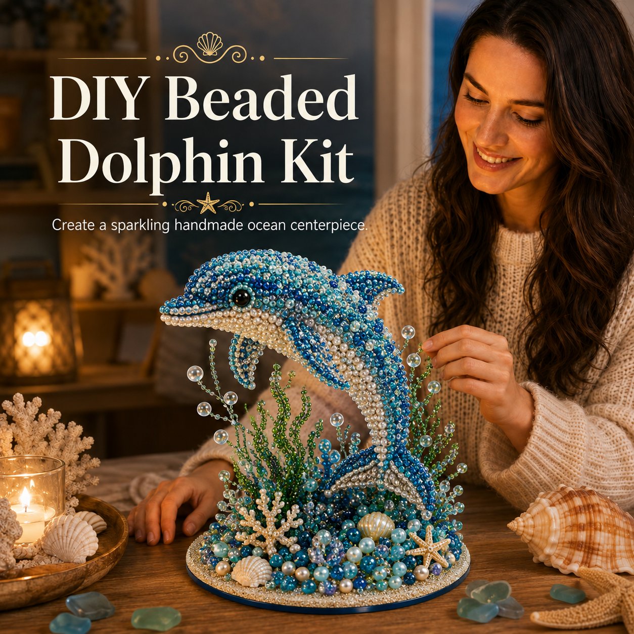 🌊 Ocean Sparkle Animal Craft Kit | Create a Dimensional Underwater Centerpiece with Colorful Beads, Pearls & Coastal Details 🐚✨