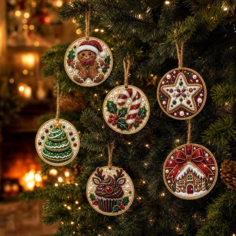 🎄💎DIY Christmas Diamond Painting Ornament Kit – Sparkly 5D Gem Tree Decor for Family Craft Night