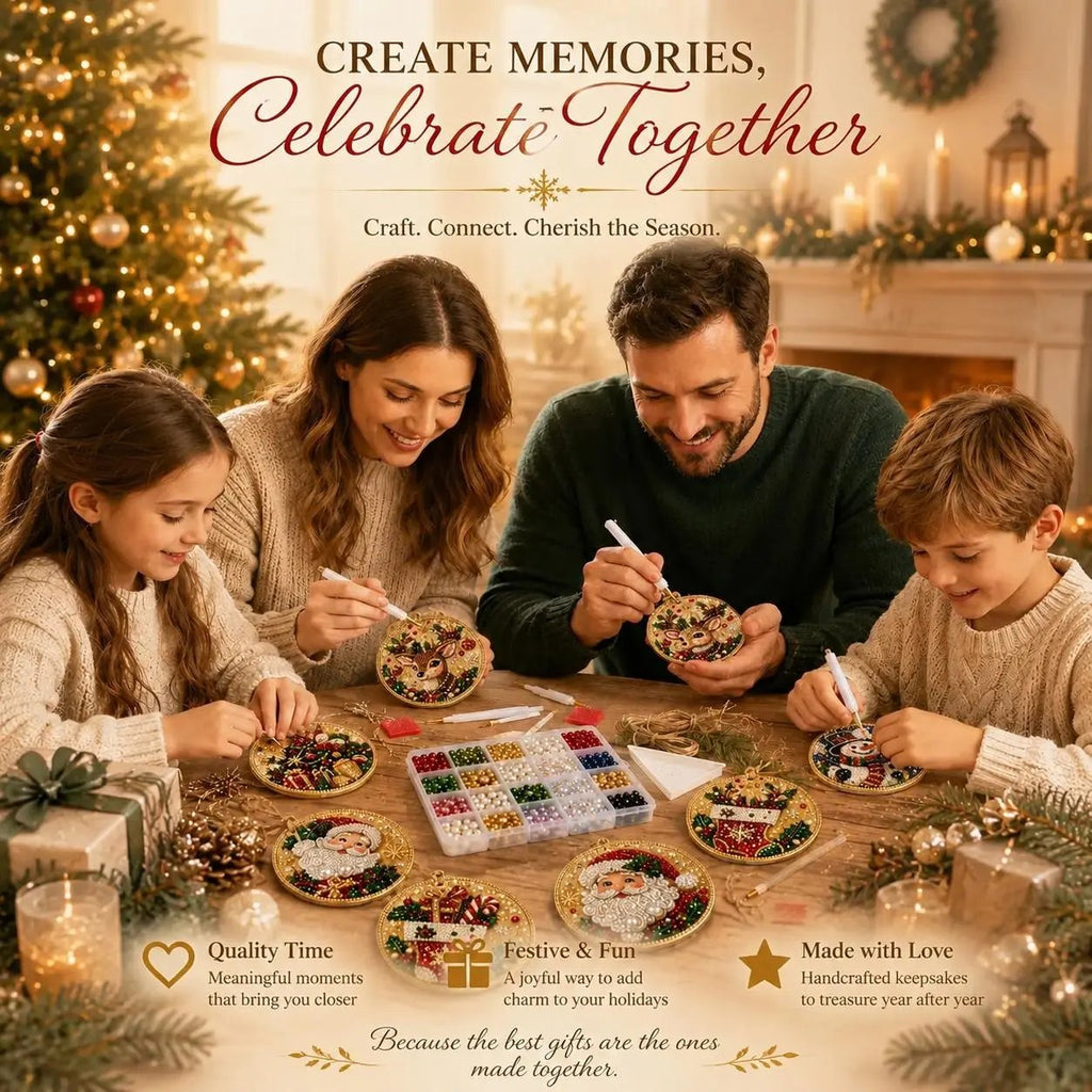 🎄💎DIY Christmas Diamond Painting Ornament Kit – Sparkly 5D Gem Tree Decor for Family Craft Night