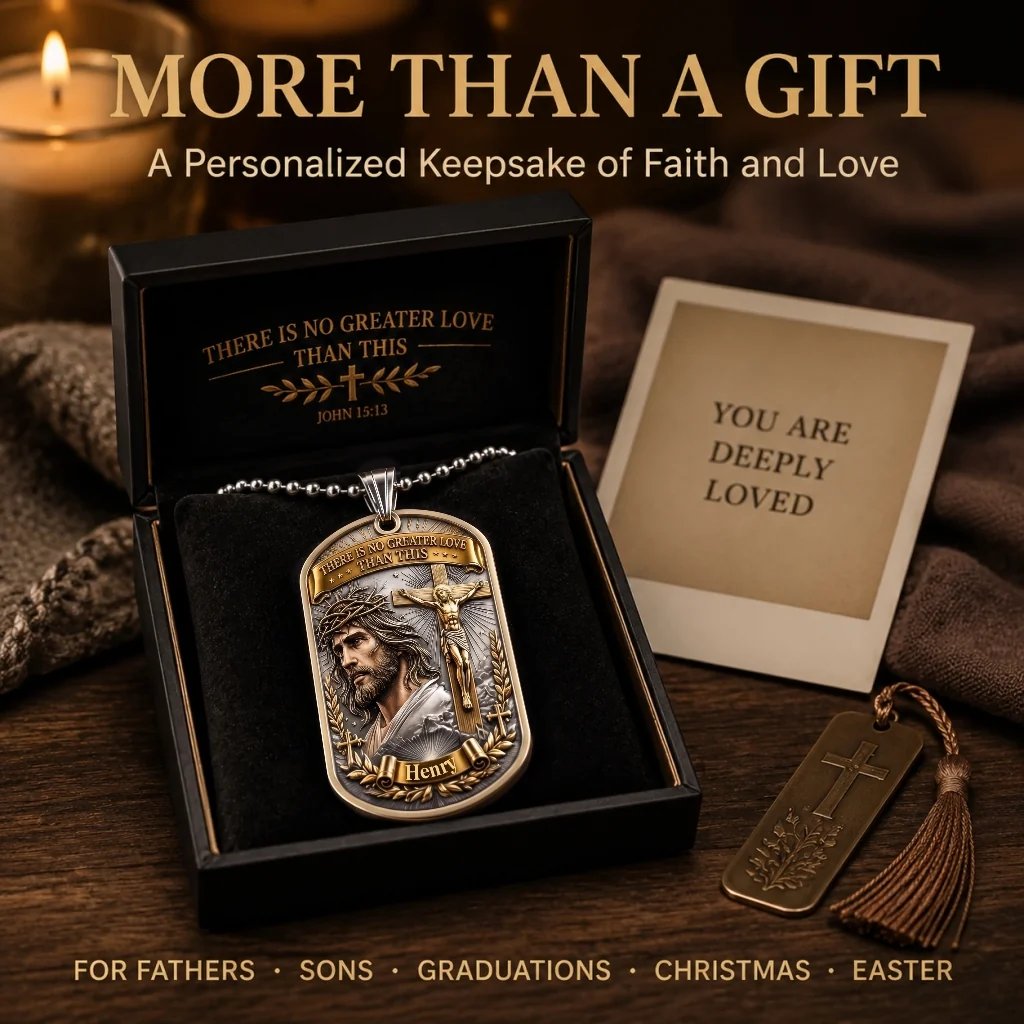 ✝️ “Greater Love” 3D Jesus Dog Tag Necklace – A Meaningful Symbol Of Faith & Love❤️
