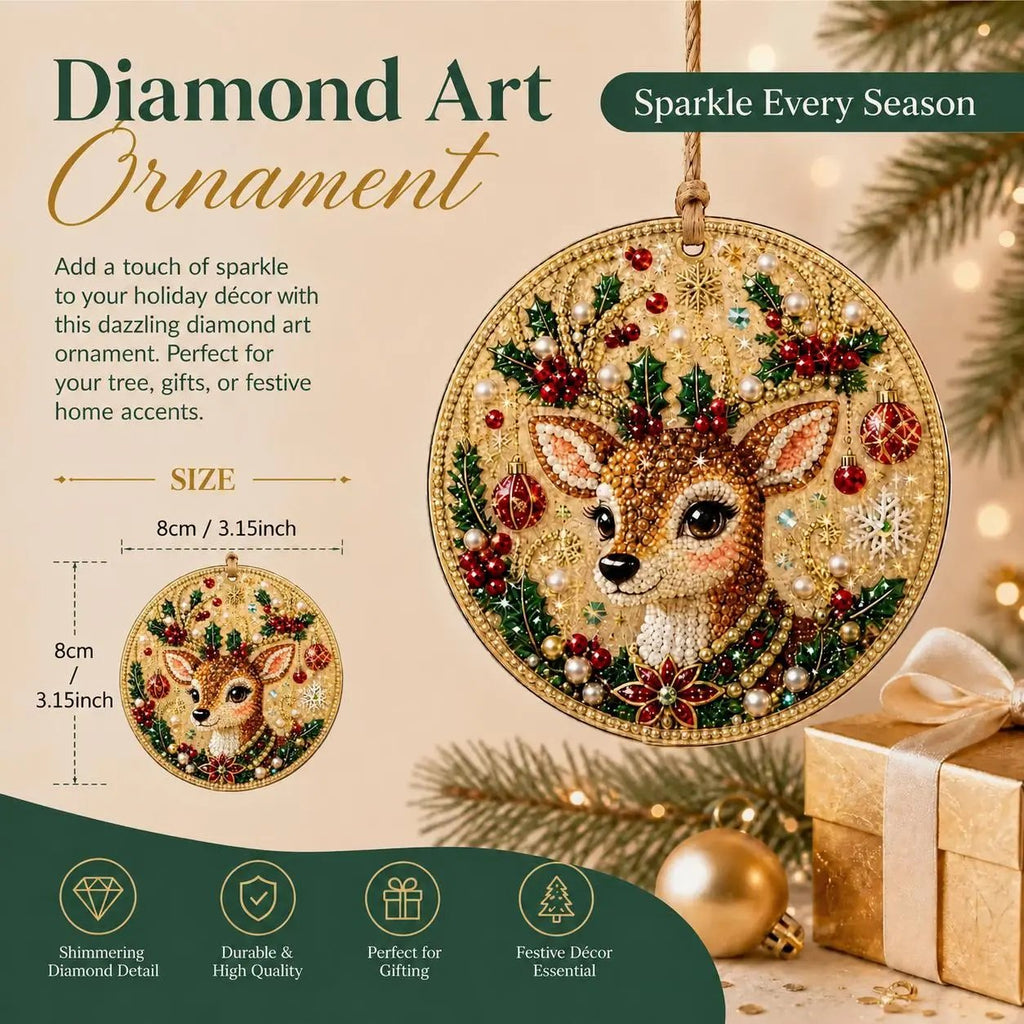 🎄💎DIY Christmas Diamond Painting Ornament Kit – Sparkly 5D Gem Tree Decor for Family Craft Night