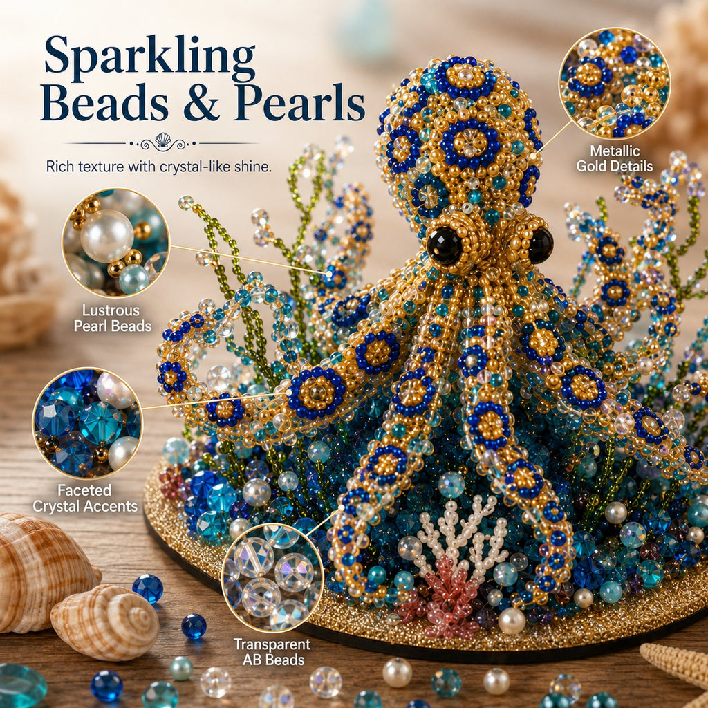 🌊 Ocean Sparkle Animal Craft Kit | Create a Dimensional Underwater Centerpiece with Colorful Beads, Pearls & Coastal Details 🐚✨